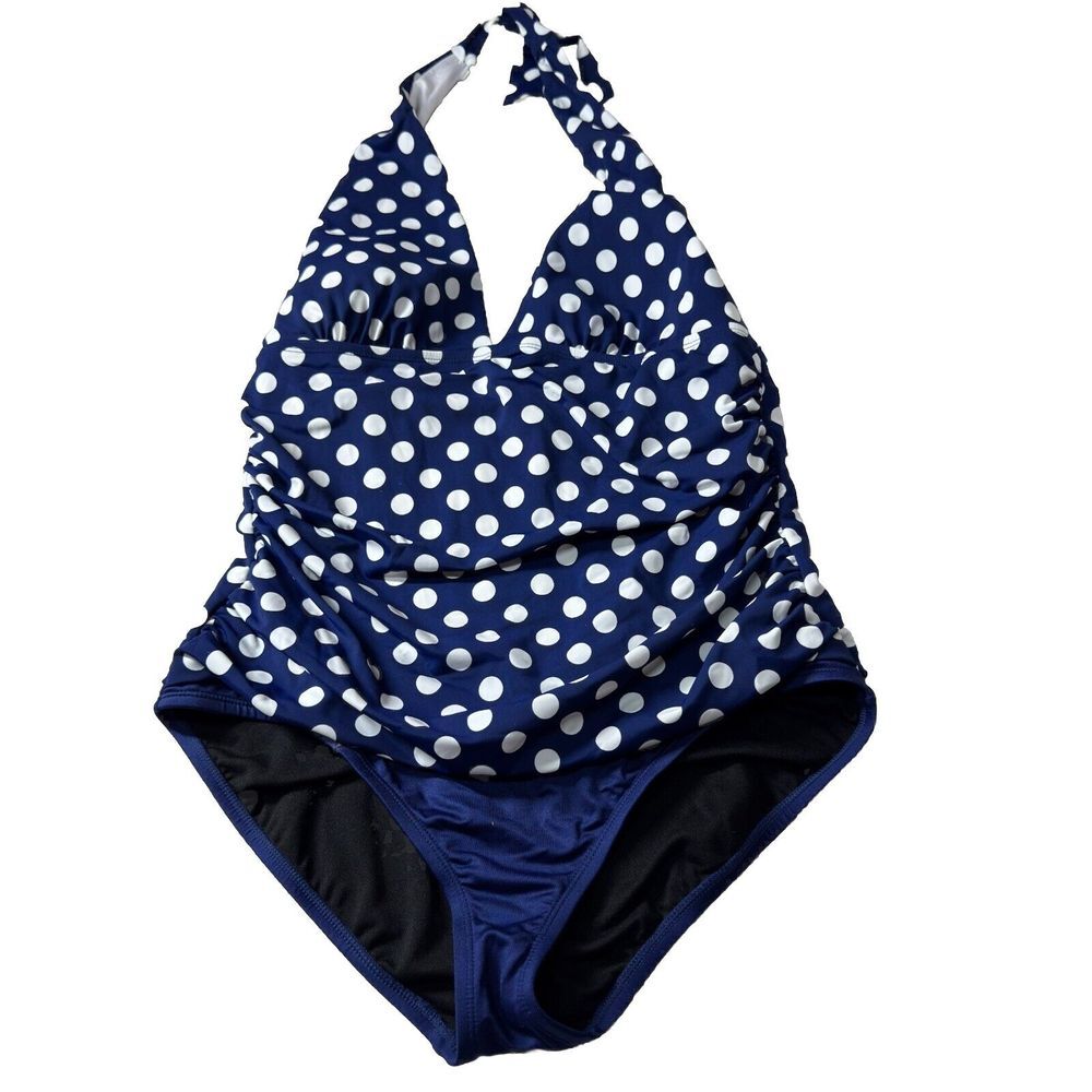 Chaps Womens Swimsuit‎ Size 18 Blue & White Polka Dot NEW w/Tags